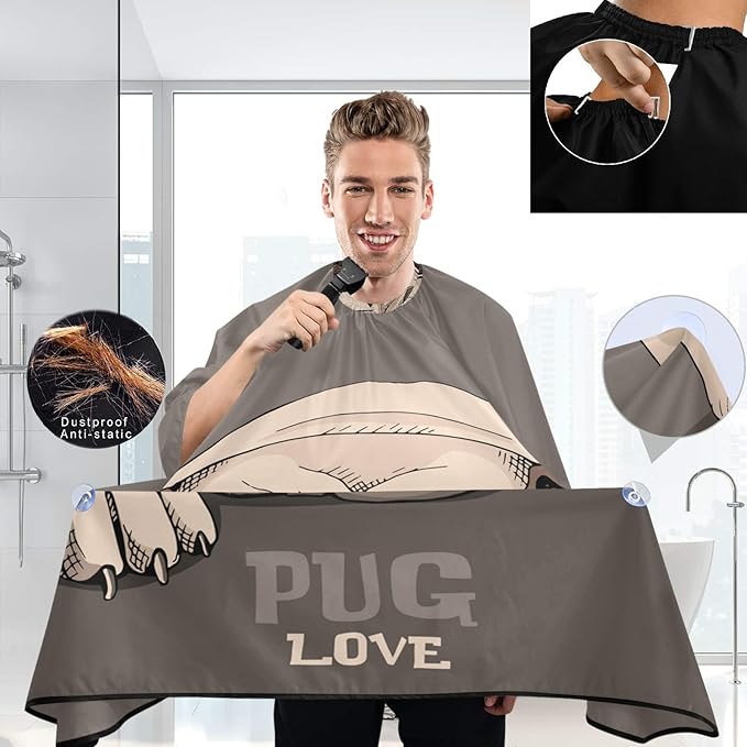visesunny Barber Cape Pug Puppy Cartoon Animal Polyester Hair Cutting Salon Cape Apron Anti-Static Haircut Shaving Cloth Beard Shaving Bib Hairdressing Cape