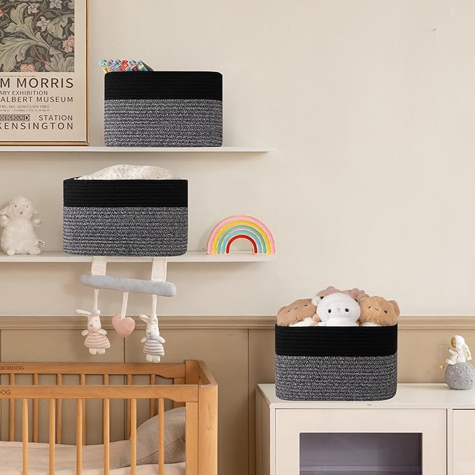 SIXDOVE 4 Pack Storage Baskets for Organizing, Woven Baskets for Shelves - Perfect for Toys, Books, Towels, and Clothes, Durable Gift Basket Bins Toy Storage, 12.7''Lx9''Wx7.8''H, Dark Grey and Black