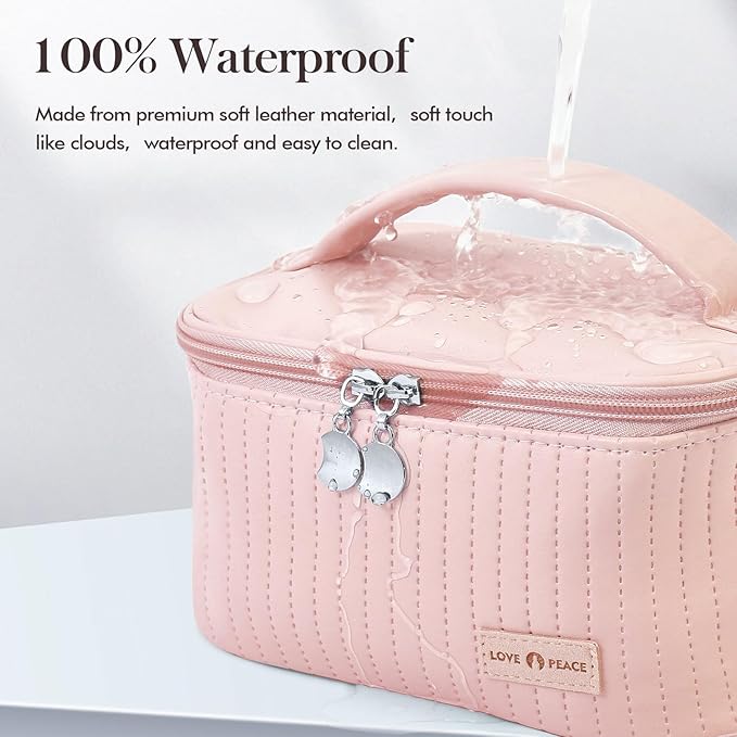 Yuilgdo Makeup Bag Travel Cosmetic Bag, Large Capacity Makeup Organizer Bag and Storage, Portable PU Leather Pouch Toiletry Bag Make up Organizer, Cosmetic Bags for Women