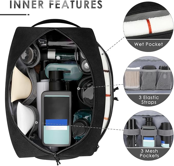 Tactical Toiletry Bag for Men, Travel Hygiene Bag with Double-layer, Large Capacity Hanging Toiletry Bags Water-Resistant Shaving Dopp Kit with EDC Molle Pouches, Bathroom Shower Makeup Bag, Black