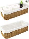 YRMT Rattan Toilet Tank Basket Toilet Paper Storage Baskets for Bathroom Handwoven Toiletry Countertop Organizer Water-Resistant Home Decor 14" x 6" x 4" (Rattan)
