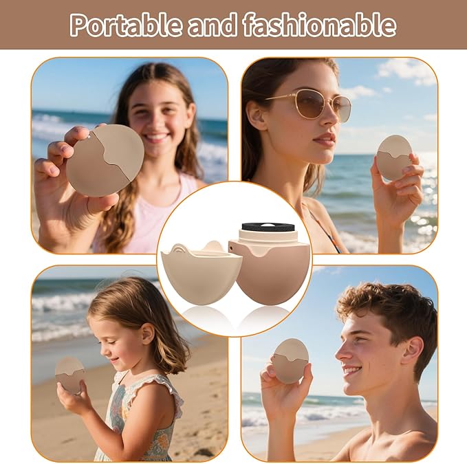 Sunscreen Applicator with Replaceable Body Sunblock Lotion Sponge 1.86oz Sunscreen Sponge Applicator Refillable Portable Silicone Washable for Women Adults Family Travel Size (khaki)