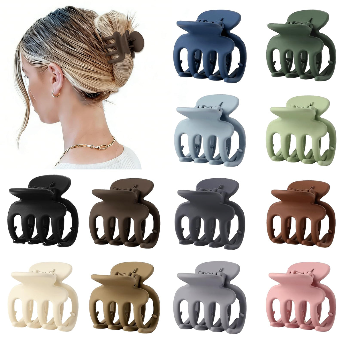 Sisiaipu 12Pcs Hair Clips for Women 1.8 Inch Small Claw Clips for Thin Hair Medium Hair Claw Clips for Thick Hair Accessories for Women Girls (Gloss Colorful)