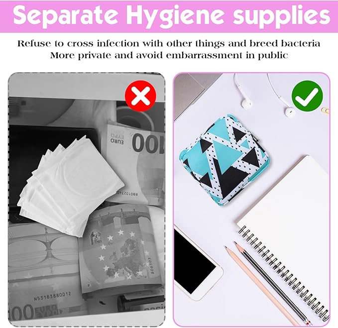 3Pcs Sanitary Napkin Storage Bag Period Bags for Teen Girls for School Portable Tampon Storage Pouch for Women Ladies with Zipper Feminine Necessities