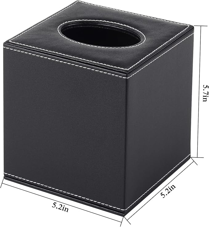 PU Leather Tissue Box Cover Square,Upgrade Large Size Napkin Holder Pumping Paper Case Dispenser,Facial Tissue Holder with Magnetic Bottom for Home Office Car Hotel Restaurant Black (Black-1)