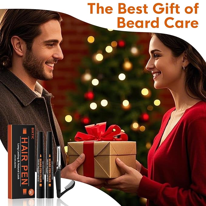 3-Pack Beard Pencil Filler for Men (Black), Four-fork Tip Beard Styling Pen