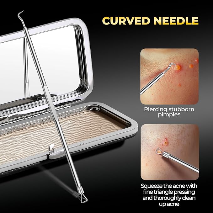YGQQOY Professional Blackhead Remover Tools,Pimple Popper Tool Kit,Blemish, Whitehead Popping, 8 Pcs Zit Removing for Nose Face, Ingrown Hair Tweezers and Pore Prep Tool