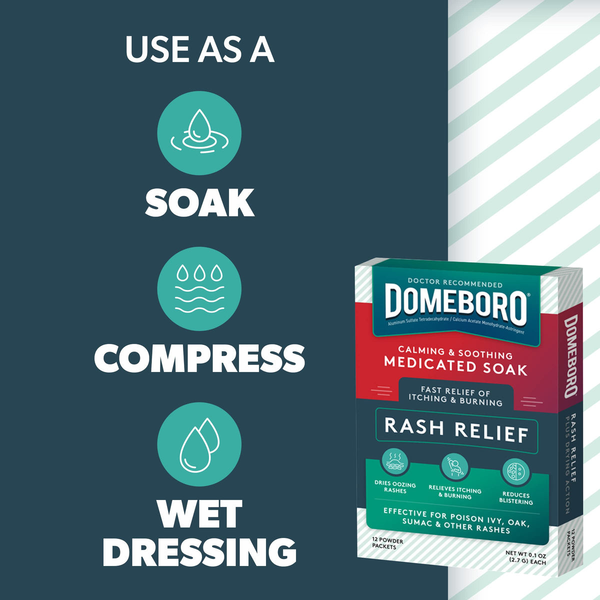 Domeboro Medicated Soak Rash Relief Powder, 12 Count