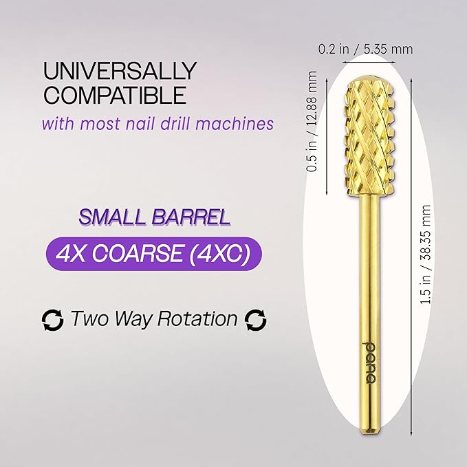 PANA 3/32" Small Barrel Smooth Top Carbide Naill Drill Bit for Manicure Pedicure Tools (Gold, 4X Coarse)