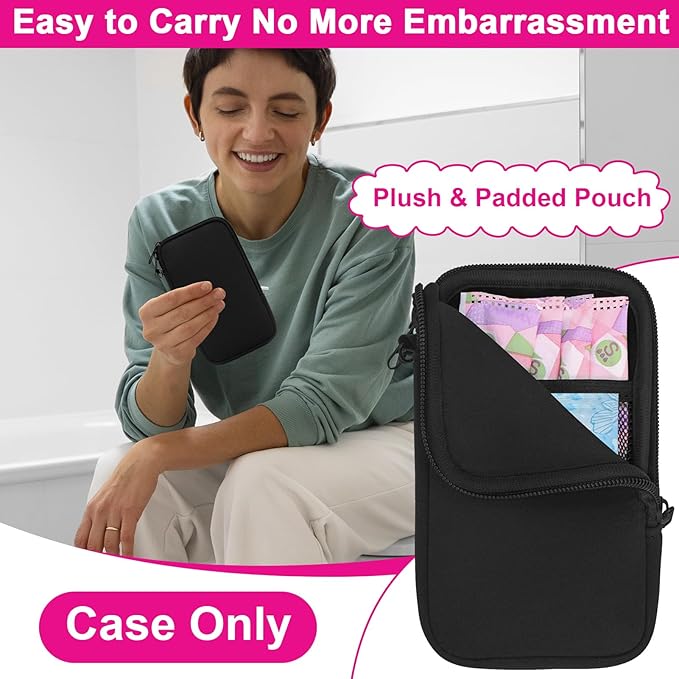 Tampon Holder for Purse, Portable Tampon Bag Organizer Case for Women’s Purse, Travel-Friendly Discreet Period Bag for Feminine Products, Waterproof Pad Bag, Black(Bag Only)