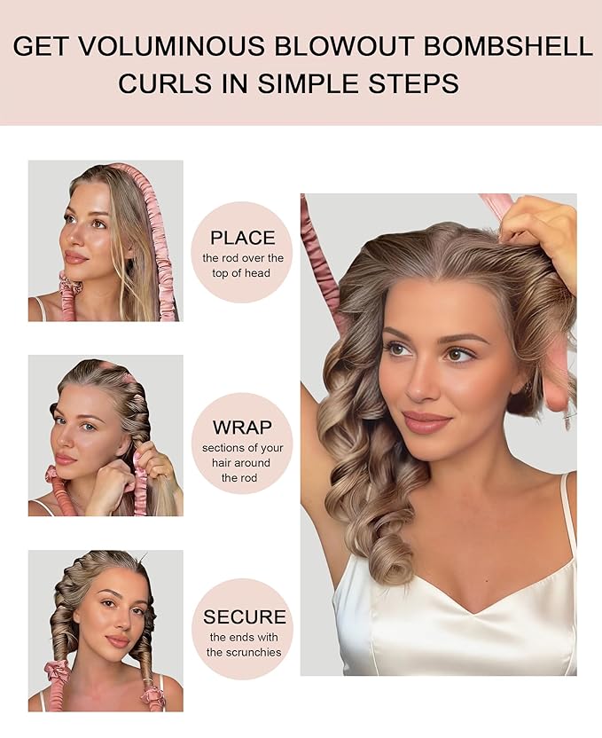 Small Heatless Curls Overnight Hair Curlers Ro324242um Hair to Sleep in, No Heat Curls Overnight Blowout Flexi Rods, Satin Heatless Curlers Curling Set for Fine Thin Hair - Brown