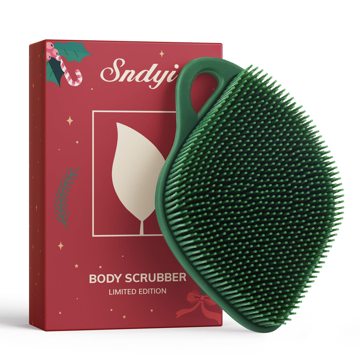 Sndyi Silicone Body Scrubber, Gentle Exfoliating Body Scrubber for Sensitive Skin, Leaf Shaped Shower Scrubber for Body with Lathering Bristles, Silicone Loofah Body Brush for Showering, Red