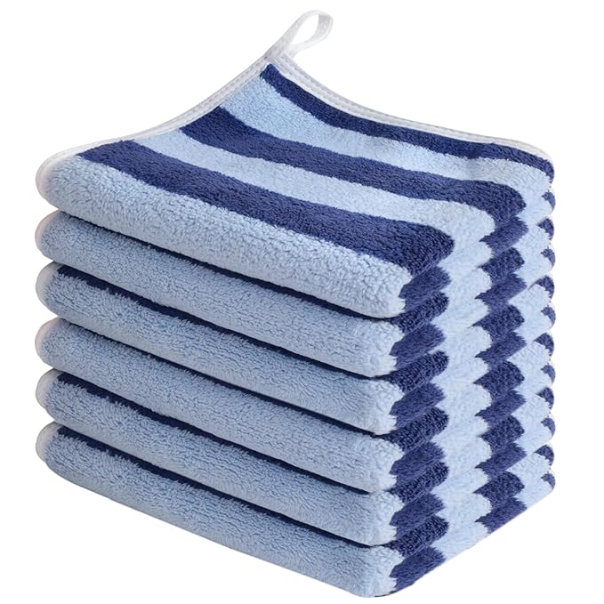 Microfiber Facial Cloths Fast Drying Washcloth 12x12inch Stripes 6 pack