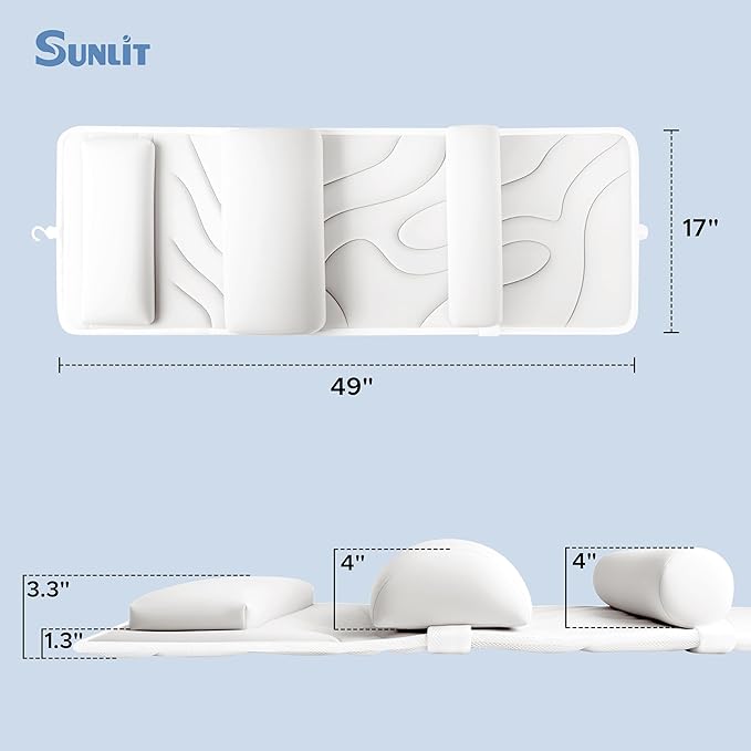 Sunlit Ultra Soft Full Body Bath Pillow for Bathtub, Luxury Thick Tub Pillow for Head Neck Back Support with Lumbar Pillow Multi-Function Stopper, Spa Pillow with Strong Suction Cups, Bath Accessories