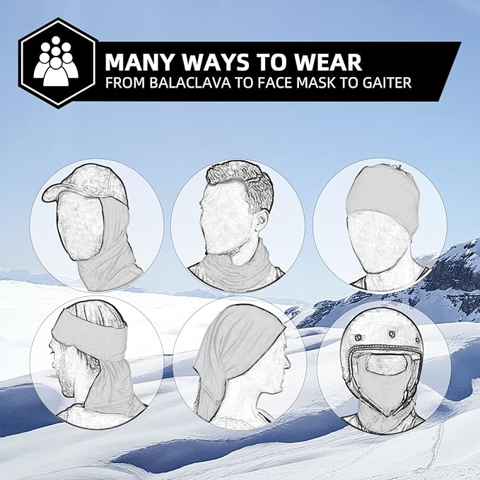 ROCKBROS Cold Weather Balaclava Ski Mask for Men Windproof Thermal Winter Scarf Mask Women Neck Warmer Hood for Cycling (White)