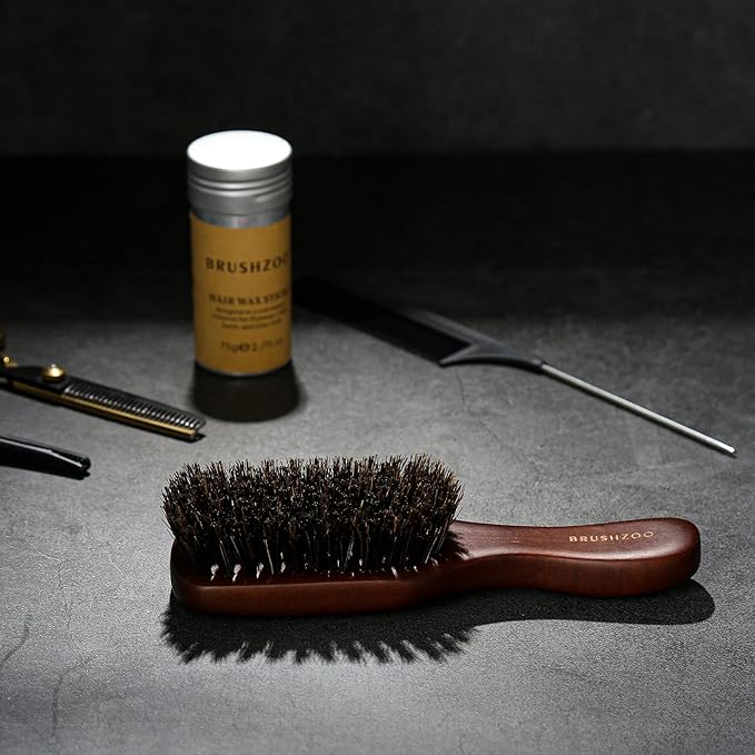 O BRUSHZOO Hair Brush for Men, 100% Boar Bristle Hair Brush for Short Fine Thin Hair Detangle Add Natural Shine & Beard