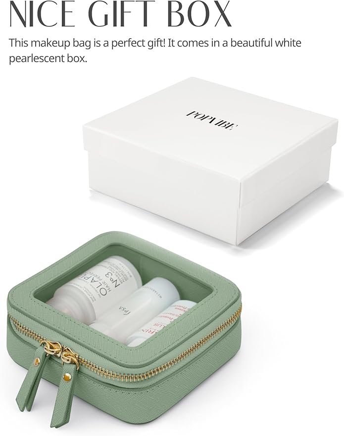 Popvibe Small Clear Makeup Bag Mini Travel Cosmetic Case Transparent Toiletry Bag with Zipper, Portable Make Up Organizer Traveling Compact Car Bag for Essentials, Sage Green, Mini