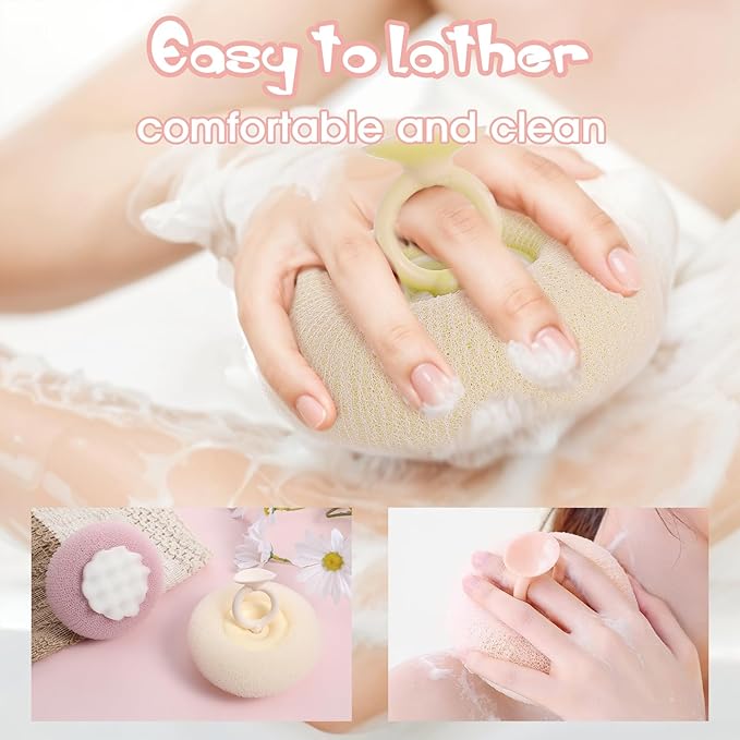 Ptwola Soft Sunflower Suction Cup Bath Ball, Exfoliating Mesh Bath Sponge