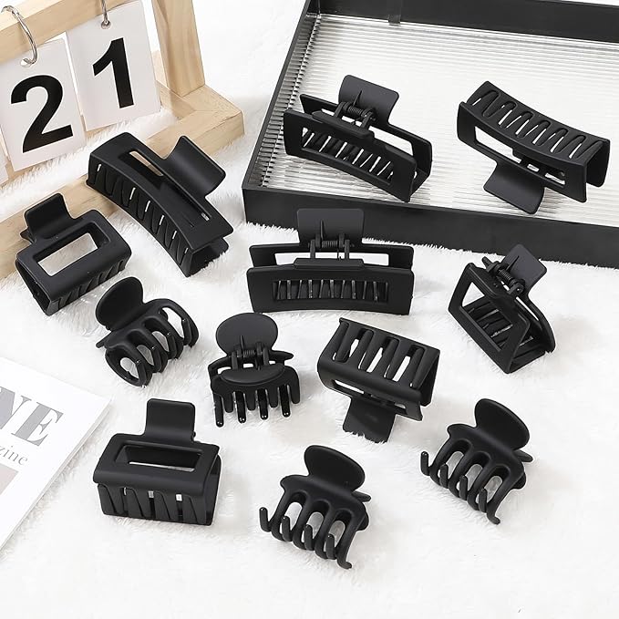 SMKSL 3 Styles Hair Clips for Women Small Medium Big Claw Clips for Thin Thick Hair 12 Pcs Hair Claw Clips Hair Clips Combination Hair Accessories for Women (Black)