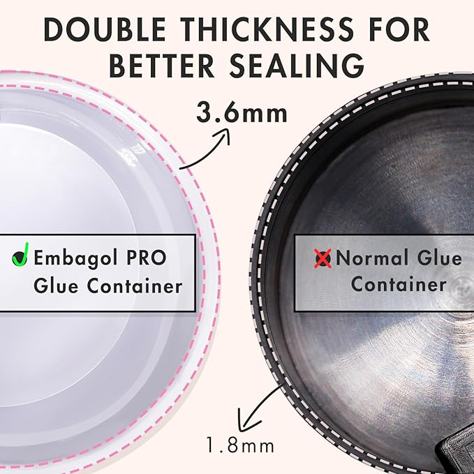 Embagol Eyelash Glue Storage Container Tank - Adhesive Jar Stand Makeup Case Cosmetic Storage Tank - White with Pink