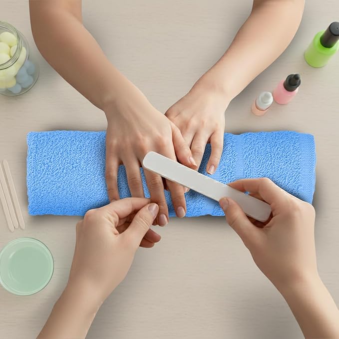 STF Linen Hand Towels (Pack of 24) Light Blue Economy Salon Towels - 100% Cotton Spa Towel– 16 x 27 Inches Highly Absorbable, Facial, Gym, Hair Towels Face Towels Bulk