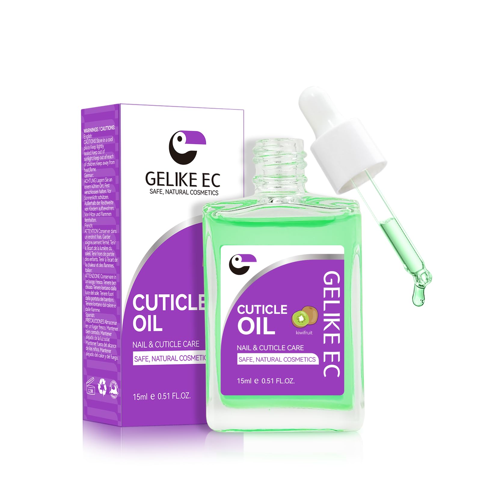Gelike EC Nail Cuticle Oil - Kiwi Scent Organic Nail Moisturizing With Natural Jojoba Vitamin B & E for Nail Bed ＆ Damaged Nails Repair Treatment- Cuticle Cream for Nail Growth and Strength(15ml)