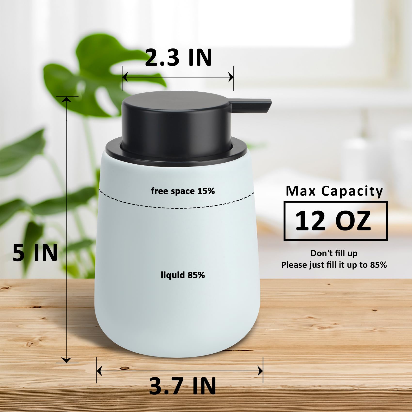 TOOZFO Soap Dispenser Ceramic with Easy-to-Press Pump Hand Lotion Liquid Dispenser for Shampoo Bathroom Kitchen 12 oz
