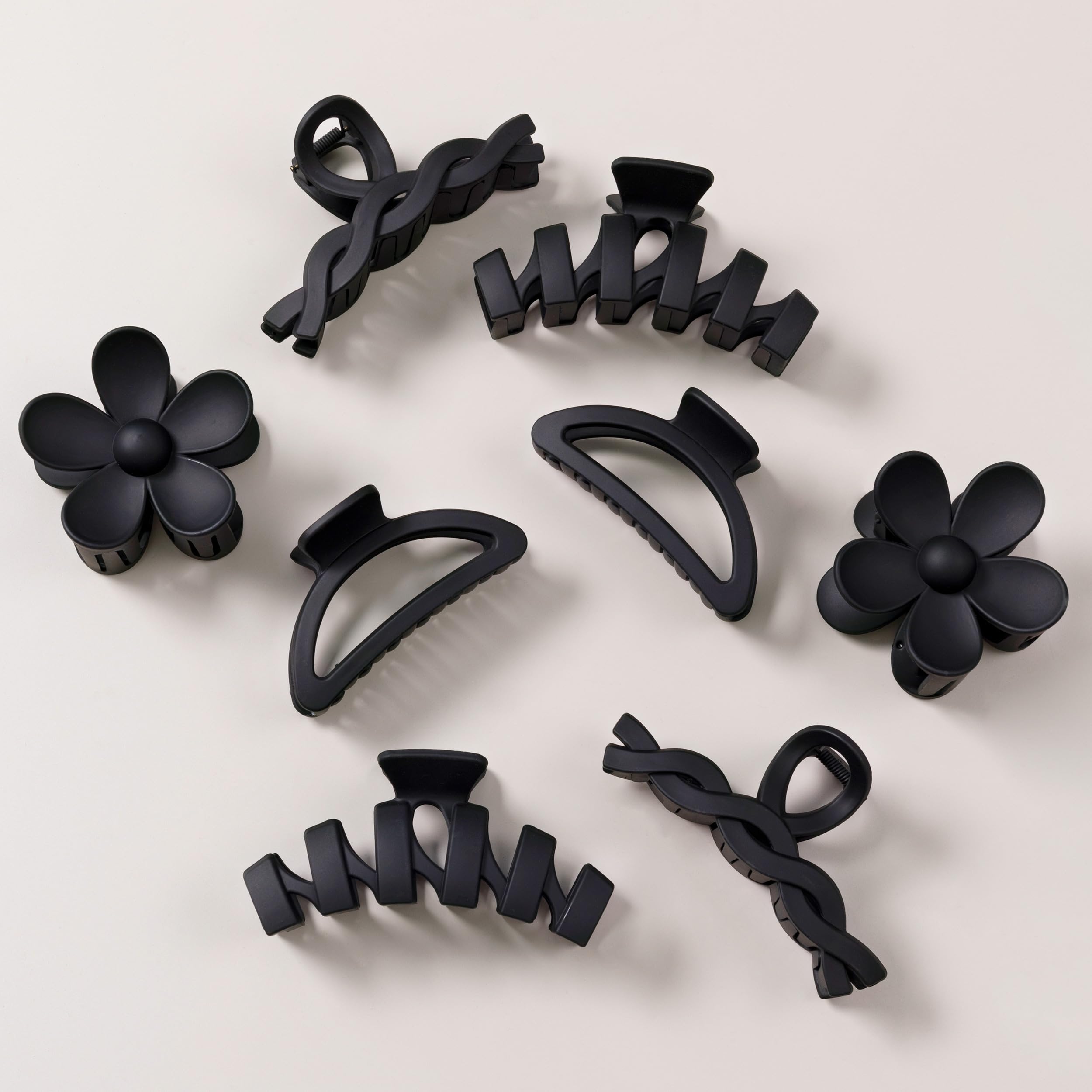 8PCS Hair Clips for Women, Flower Claw Clips for Thick Hair, Non-Slip Hair Accessories with Multi-Styles, Black Color Hair Claw Clips and Variety Pack, Ideal for Girls