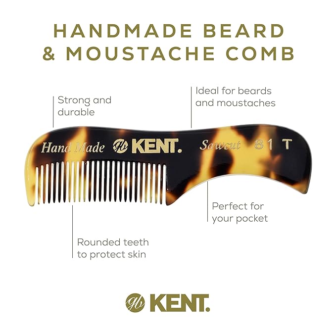 Kent Set Men's Hair Pocket Combs, 81T X-Small, 20T Fine Tooth Folding Comb. Best Hair, Beard and Mustache Grooming Kit for Travel and Home Care, Handmade in England