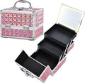 Faquenc Makeup Case with Lighted Mirror - Shiny Pink Hard Makeup Train Case with 3-Color LED Mirror, Portable Makeup Organizer Box for Women & Travel, Aluminum Cosmetic Case with Lock