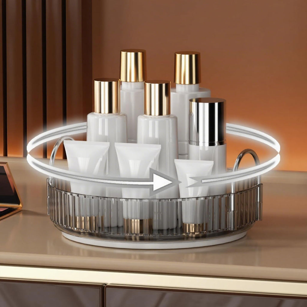 YCIA&DONE 360 Rotating Makeup Organizer and Storage for Vanity Countertop 1 Tier, High Capacity Cosmetic Skincare Perfume Organizers for Dresser Bathroom Fridge Lazy Susan (Smoky Gray)
