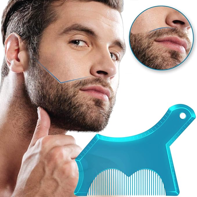 Beard Shaping Tool Trimmers for Men, Kucheed Beard Shaper with Inbuilt Comb Cool Care Black Transparent, Beard & Mustache Trimmers Cut Buddy Beard Lineup Tool Styling Template Comb barber Accessories