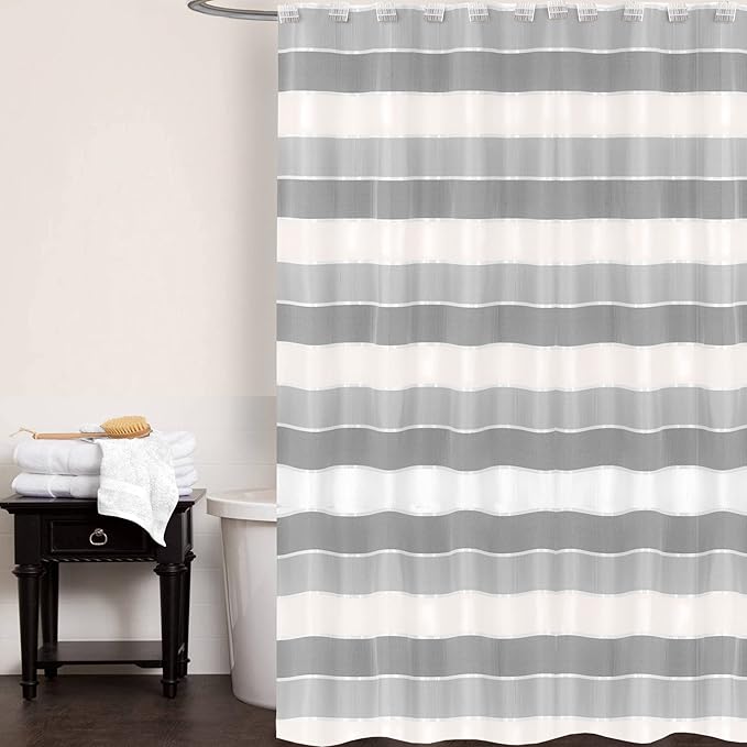 Zahari Home 13pc Modern Line Shower Curtain Set - Gray Luxury Contemporary Shower Curtains with Unique Design & 12 Hooks