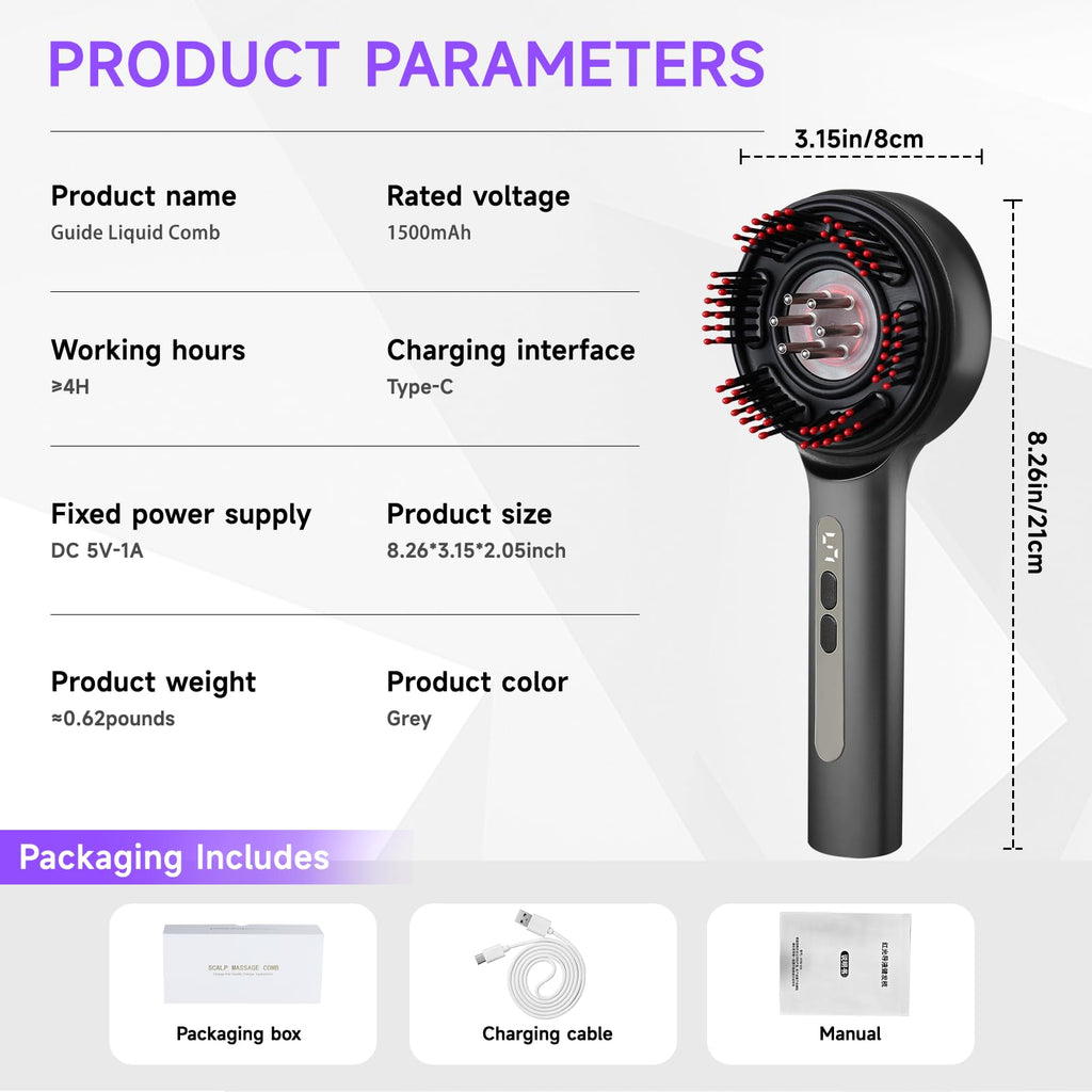 3-In-1 Electric Scalp Massage Comb, Portable Home Hair Oil Applicator(Grey)
