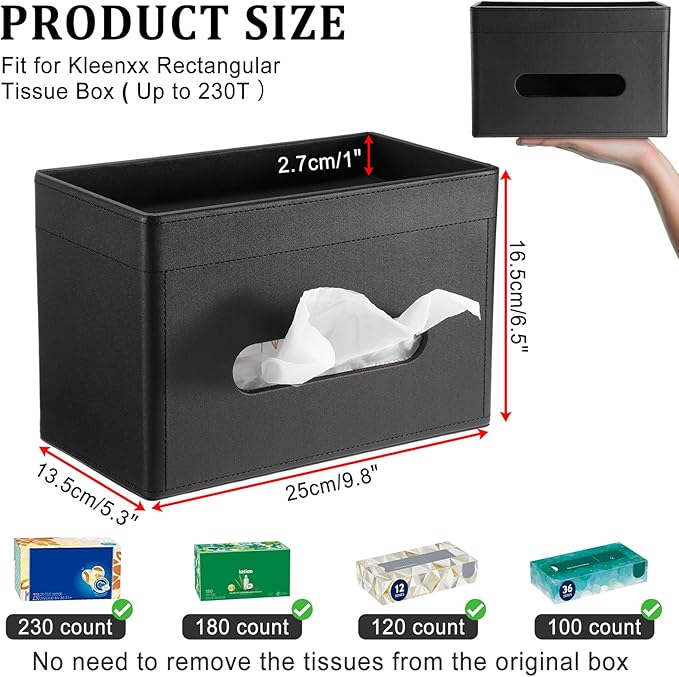 Sumnacon Tissue Box Cover with Storage Tray, Decorative Rectangular Tissue Holder PU Leather Facial Tissues Organizer Stylish Modern Tissue Dispenser for Bathroom Toilet Tank Vanity Dresser Table