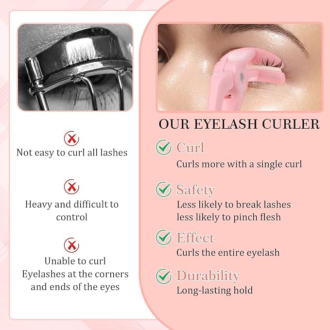 LXUEJIE 2 Style Eyelash Curlers, Plastic Eyelash Curler, Premium Cute Small Eye Lash Curler for No Pinching or Pulling Lash, Professional Makeup Tool for Eyelashes for Long Lasting (Pink)