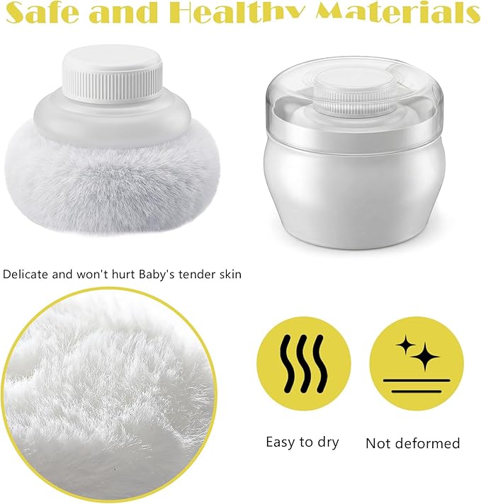 Sibba Storage Body Powder Container, 3.15 Inch Makeup Puff with Container, Fluffy Body After-Bath Powder Case, Baby Care Talcum Makeup Puff Box with Hand Holder