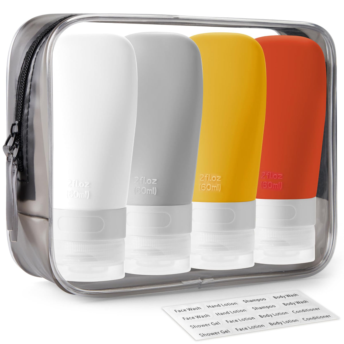 INSFIT Travel Bottles for Toiletries, TSA Approved 2oz Leak Proof Silicone Squeezable Containers, BPA Free Refillable Vacation Essentials for Shampoo Body Wash Liquids (4 Pack)