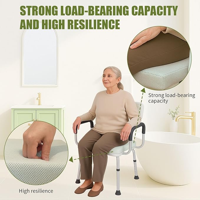 Gwremzlox Shower Seat Cushion,Thickened Shower Chair Cushion 4D Air Fiber Material,Machine Washable and Fast Drying Suitable for Shower Seats Bathtub Baths, Poolside Scenes，Light Gray
