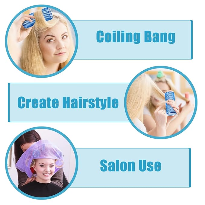 WILLBOND 4 Pcs Long Hair Rollers for Bangs Aluminum Core Curlers Thermal Self Grip Roller for Long and Medium Hair Women Hairstyle(4.7 x 2 Inch,Blue)