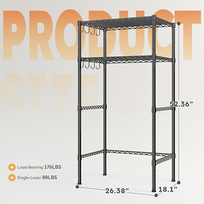 REIBII 2 Tier Mini Fridge Shelf with Storage for Dorm Adjustable Height Storage Shelves Metal Shelving Rack Mini Fridge and Microwave Stand for College Rooms Kitchen, Office, 52.36Hx18.1Dx26.38W