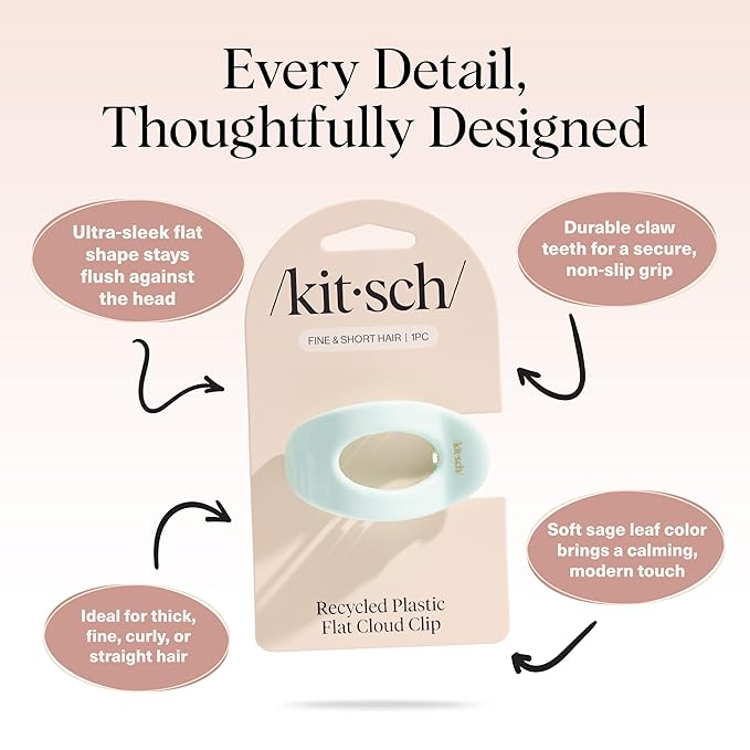 Kitsch Small Flat Claw Clips for Women - Stylish Flat Hair Clips, Strong Hold for Thick & Fine Hair | Non-Slip for Secure, Comfortable All-Day Wear - Sage Leaf