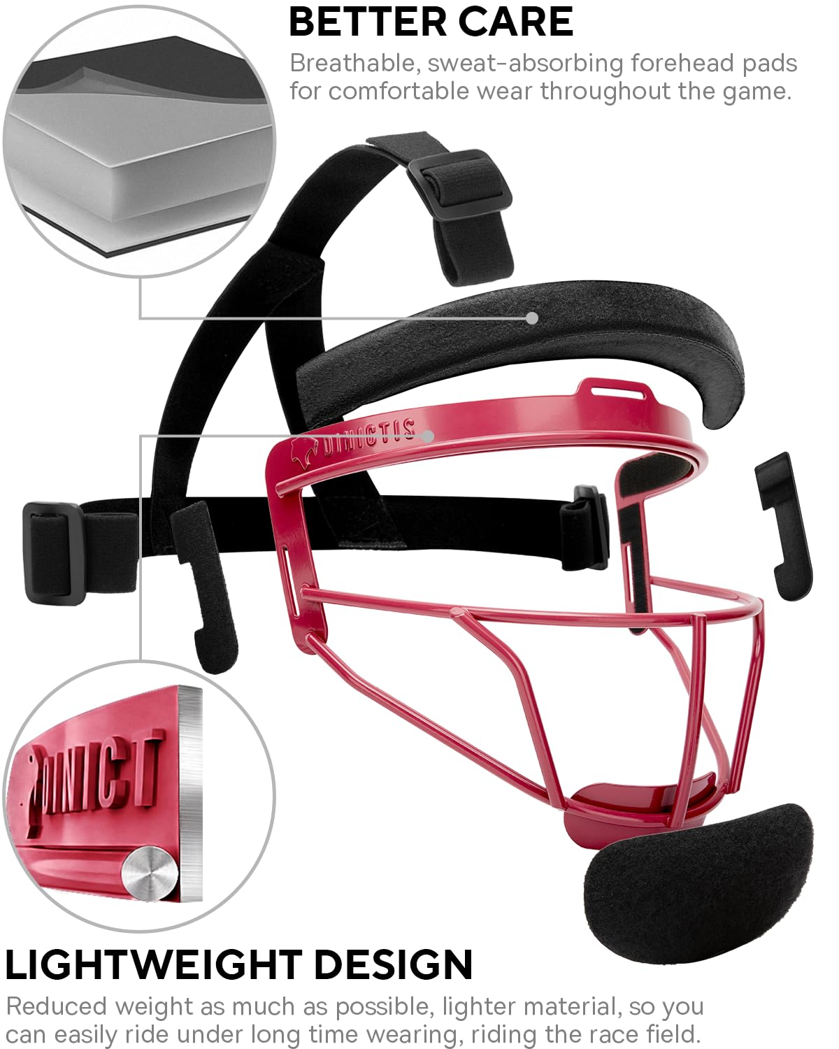 Dinictis Softball Face Mask, Lightweight, Comfortable, with Wide Field Vision, Durable and Safe Face Guards, Premium Protective Softball Fielder's Mask-Red-Adult(L)