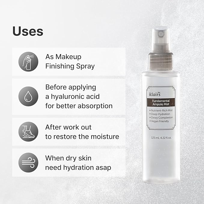 DearKlairs Fundamental Ampoule Mist, 75% Green Tea, Korean Face Toner Spray, Finishing Spray, Dewy Healthy Glow look, Makeup Setting, Lightweight, Fragrance-Free, 4.22 Fl Oz