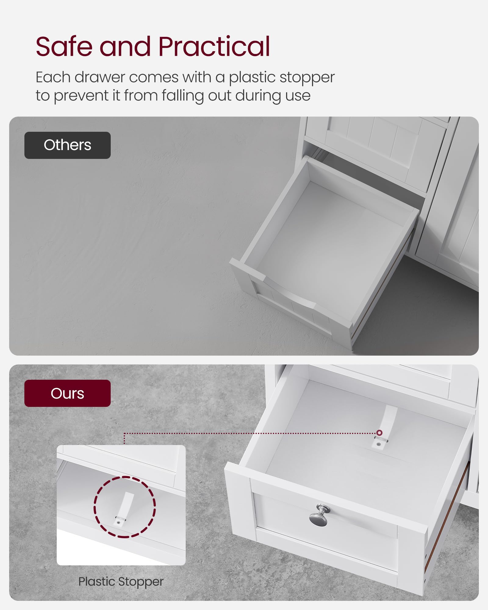 VASAGLE Floor Storage Cabinet, Freestanding Storage Unit with 3 Drawers, Adjustable Shelf, 11.8 x 23.6 x 31.5 Inches, for Living Room, Bathroom, Entryway, White UBBC542P31V2