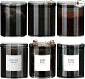 SheeChung 6-Pack Black Stackable Apothecary Jars - (10oz & 12oz) Mixed Sizes Qtip Holder - Modern Industrial Bathroom Accessories Decor with Storage Lids - Translucent Black