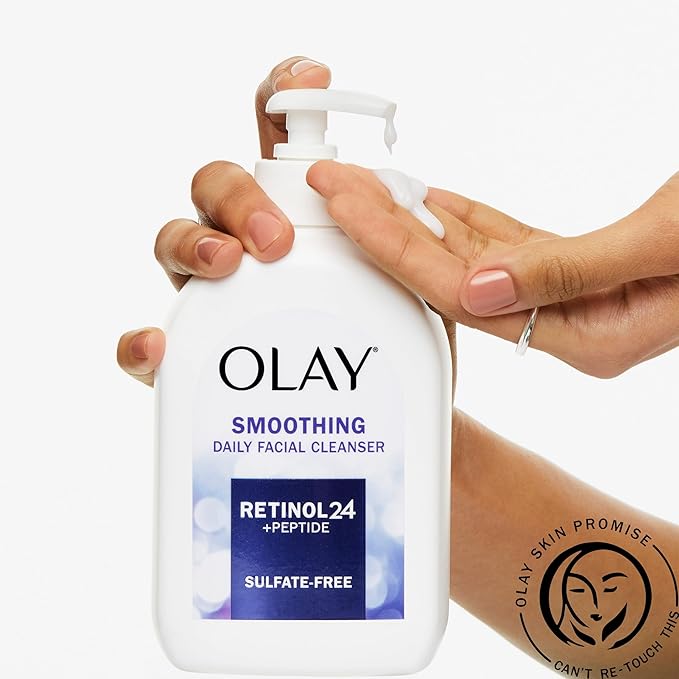 Olay Face Wash,Daily Facial Cleanser with Retinol,Peptides & Glycerin - Smoothing,Noursihes Skin Surface,Hydrates while Cleansing - Sulfate-Free,Paraben-Free,16 Oz,(Pack of 2)