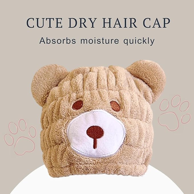 LCBD Microfiber Hair Towel Wrap for Kids, Brown Bear Dry Hair Cap Suck Water, Absorbent Quick Girls Boys Hair Drying Towel, Lightweight Bouncy Hat Headscarf for Wet Hair