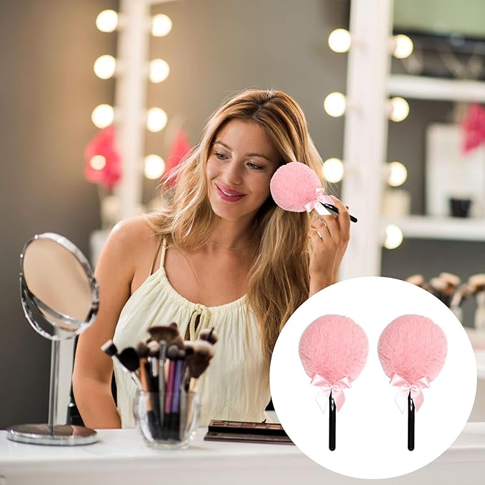 Lollipop Shape Setting Powder Puff,Fluffy Body Powder with Long Handle,Soft Cosmetic Makeup Puffs Women,Cosmetic Applicator for Setting Loose Dusting Blender & BodyPowder Application (pink)