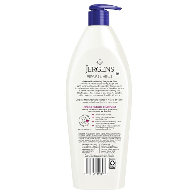 Jergens Ultra Healing Dry Skin Lotion, Hand and Body Moisturizer for Quick Absorption into Extra Dry Skin with Hydralucence Blend, Vitamins C, E and B5, White, 21 oz (Pack of 2)